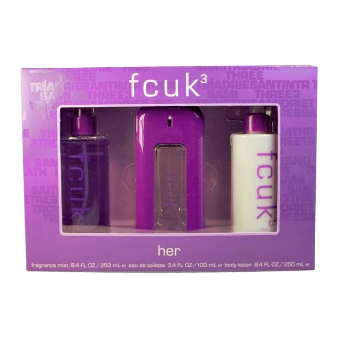 FCUK 3 Her Edt 100ml + Fragrance Mist 250ml + Body Lotion 250ml
