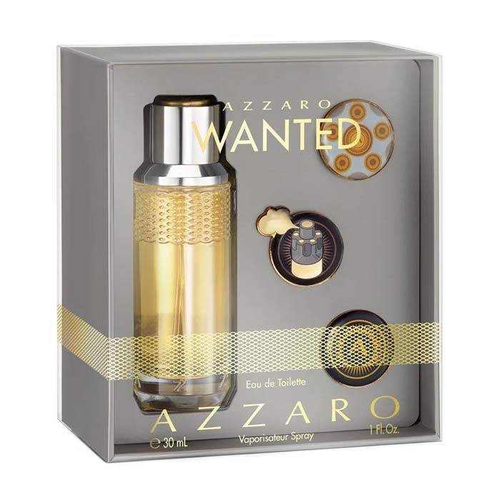 Giftset Azzaro Wanted Edt 30ml + 3 x Badge Pins