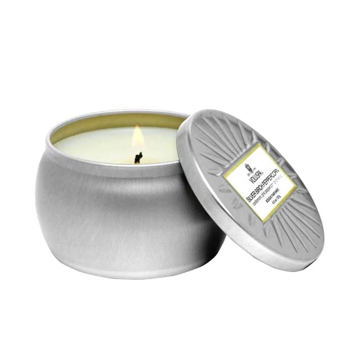 Voluspa Decorative Tin Candle Silver Birch Peppercorn 127g