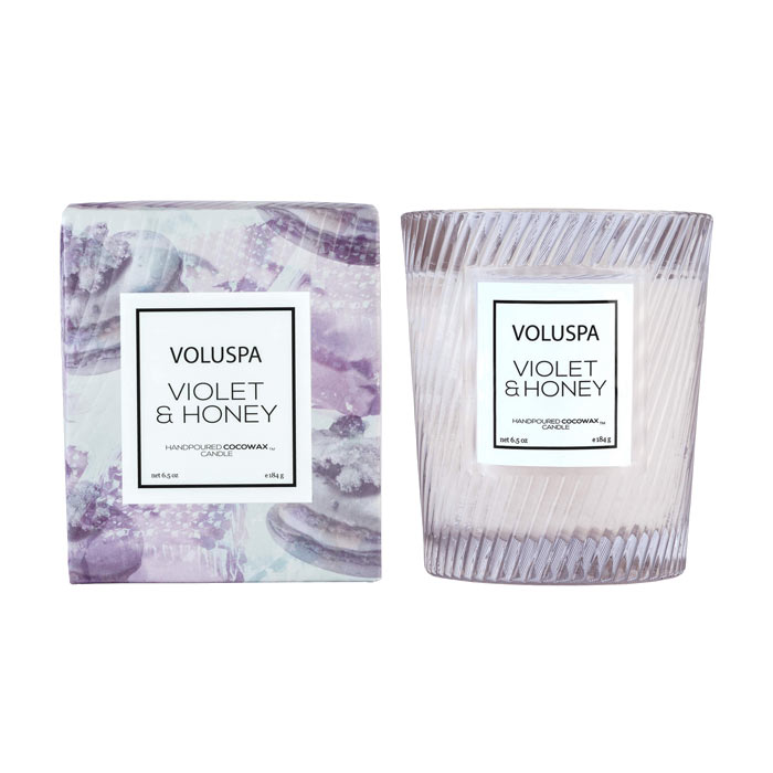 Voluspa Macaron Boxed Textured Glass Candle Violet & Honey 184g