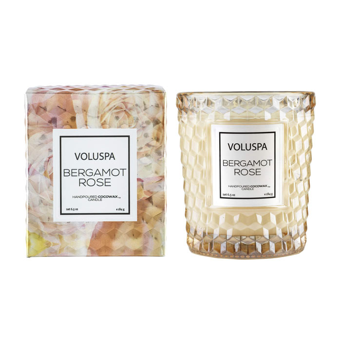 Voluspa Roses Boxed Textured Glass Candle Bergamot Rose 184g